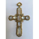 AN EARLY 19TH CENTURY 18CT GOLD, CANNETILLE AND MOONSTONE PENDANT CROSS The large cross of round and