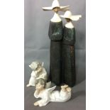 A COLLECTION OF THREE 20TH CENTURY LLADRO PORCELAIN FIGURES To include a large figure of two nuns,