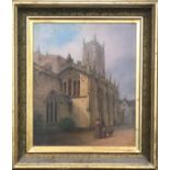 CHURCH OF SAINT JOHN THE BAPTIST, CIRENCESTER, A 19TH CENTURY OIL ON PANEL Gilt framed. (41cm x