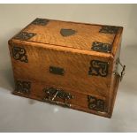 A VICTORIAN HONEY OAK DESK STATIONARY BOX With cantilever action applied with decorative brass