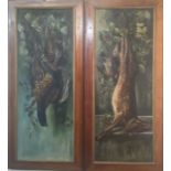 A PAIR OF EARLY 20TH CENTURY PORCOINI ITALIAN OILS ON BOARD Dead game, satin walnut framed. (50cm