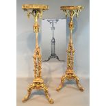 A RARE PAIR OF 18TH/19TH CENTURY THOMAS CHIPPENDALE DESIGN CARVED GILTWOOD CANDLESTANDS Of Gothic