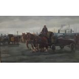 P. OVERBEEK, A LATE 19TH/EARLY 20TH CENTURY OIL ON CANVAS Work horses in a dockyard, contained in