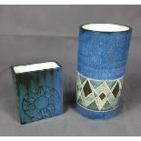 TROIKA, A CYLINDRICAL VASE The stylized decoration by Annette Walters, along with a cube vase. (19cm