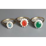 TWO VINTAGE 9CT GOLD AND GEM SET DRESS RINGS To include an Aqua marine and paste set ring (Size M/N)