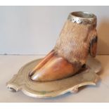 A LATE 19TH CENTURY SILVER PLATED DEER HOOF ASHTRAY
