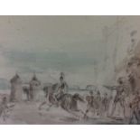 A LATE 18TH/EARLY 19TH CENTURY WATERCOLOUR Landscape, Medieval scene, a knight on horseback with