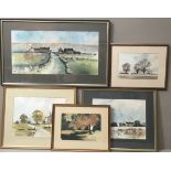 JAN CLUTTERBUCK, THREE 20TH CENTURY WATERCOLOURS Coastal scapes, depicting boats at harbour, sold