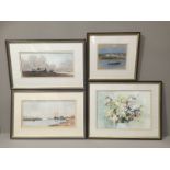 JAN CLUTTERBUCK, FIVE 20TH CENTURY WATERCOLOURS Landscapes to include three winter scenes, a view of