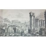 JACQUES-PHILIPPE LEBAS, 1707 - 1783, A BLACK AND WHITE ENGRAVING Classical ruins, along with John