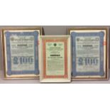 TWO EARLY 20TH CENTURY RUSSIAN BOND £100 CERTIFICATES The South-East Railway Company, dated 1914,