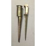 AN 18TH/19TH CENTURY (POSSIBLY OTTOMAN IVORY) HANDLED DAGGER With steel blade and brass embossed
