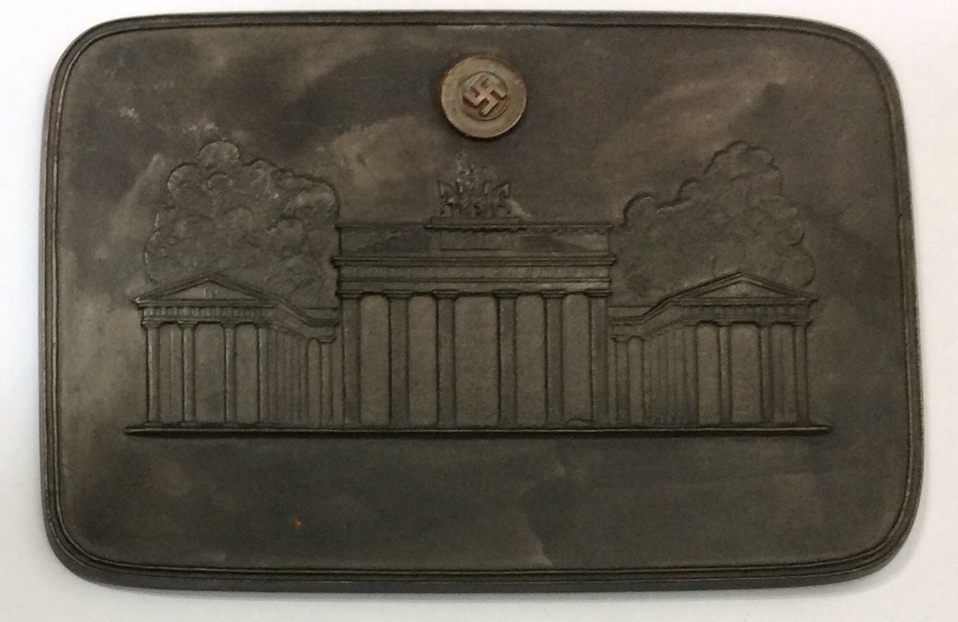 A WORLD WAR II GERMAN CAST IRON BRANDENBURG GATE PLAQUE Relief cast of the gate with a Nazi insignia