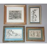 A COLLECTION OF FOUR 17TH/18TH CENTURY MONOGRAMMED BLACK AND WHITE ETCHINGS TO INCLUDE JAN DE