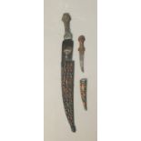 TWO 18TH/19TH CENTURY OTTOMAN CORAL AND TURQUOISE INSET DAGGERS The hilt and scabbard with coral and