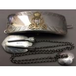 AN EARLY 20TH CENTURY SILVER AND LEATHER CAVALRY OFFICERS BUCKLE POUCH The King George V cypher