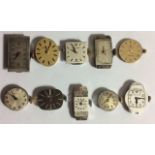 A COLLECTION OF TEN VINTAGE WATCH MOVEMENTS To include a Rolex with rectangular silvered dial, two