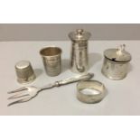 A SELECTION OF 20TH CENTURY SILVERWARE ITEMS To include two novelty drinking measures in the form of