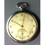 ULYSSE NARDIN, A VINTAGE STAINLESS STEEL SLIMLINE POCKET WATCH Champagne tone dial with subsidiary