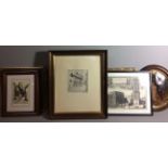 A COLLECTION OF VICTORIAN AND LATER OILS ON CANVAS, WATERCOLOURS, BLACK AND WHITE ETCHINGS AND