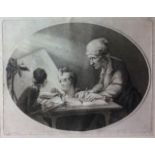 JOHN BOYDELL, A LATE 18TH CENTURY BLACK AND WHITE ENGRAVING Interior scene, a study and teacher with