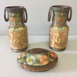 HUNTLEY & PALMERS, A PAIR OF 1924 EGYPTIAN VASE BISCUIT TINS Along with an early Rowntree tin formed