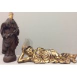 A 19TH CENTURY CONTINENTAL CARVED OAK AND BONE STATUE OF A MONK The bone head finial having a