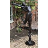 A LARGE ART DECO DESIGN BRONZE STATUE SEMINUDE FEMALE. (h 222cm x w 117cm)