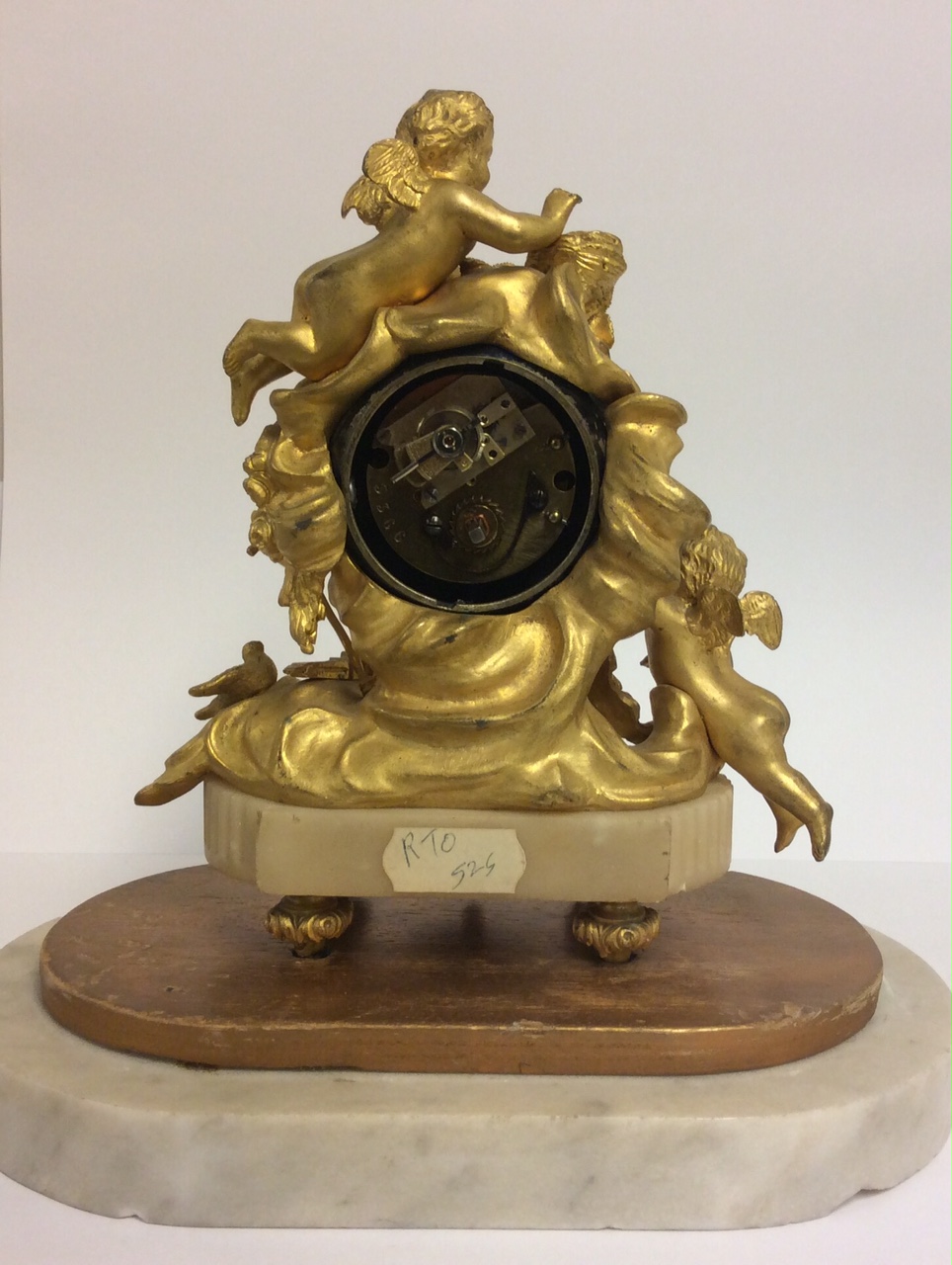 A 19TH CENTURY BRONZE ORMOLU AND MARBLE GLOBE DESK CLOCK Mounted with a winged cherub and a birds - Image 2 of 4