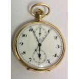 LE PHARE, AN 18CT GOLD GENTLEMEN'S CHRONOGRAPH POCKET WATCH Having two subsidiary dials and screw