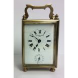 R. PERRINEAU, FRANCE, A LATE 19TH/EARLY 20TH CENTURY GILT BRASS CARRIAGE CLOCK Having a subsidiary