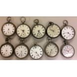 A COLLECTION OF EIGHT VICTORIAN SILVER OPEN FACED POCKET WATCHES H.W. Barker of Chiswick, Kendal &