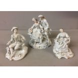 A GARNITURE OF THREE PORCELAIN FIGURES Comprising a pair of Sheppard and Sheppardess, the other a