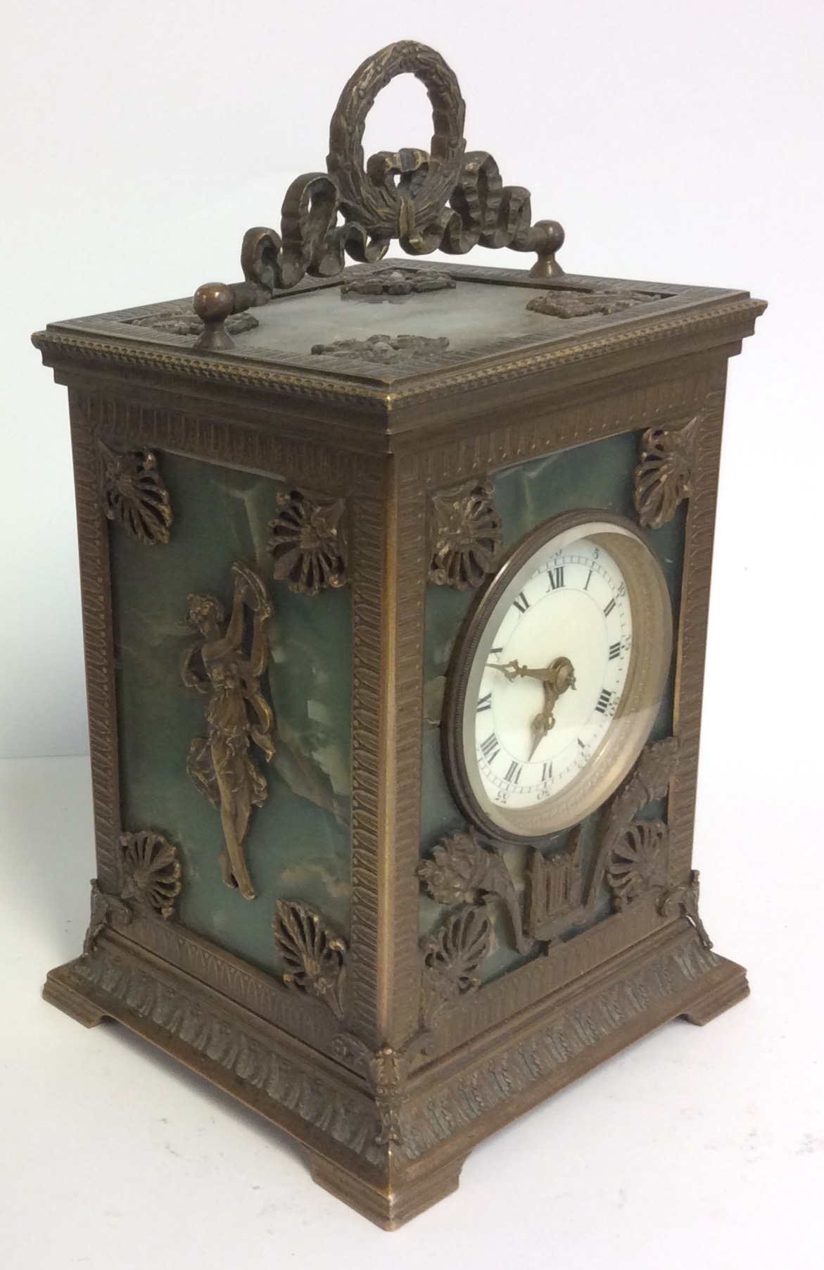 ED CHARTIER, PARIS, A 19TH CENTURY BRONZE AND FLEUROSPAR CHIMING CARRIAGE CLOCK The panels having - Image 3 of 3