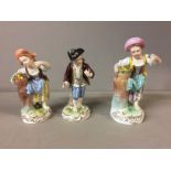 DRESDEN, THREE PORCELAIN FIGURES OF FRUIT AND VINEYARD GATHERERS. (tallest 15cm)