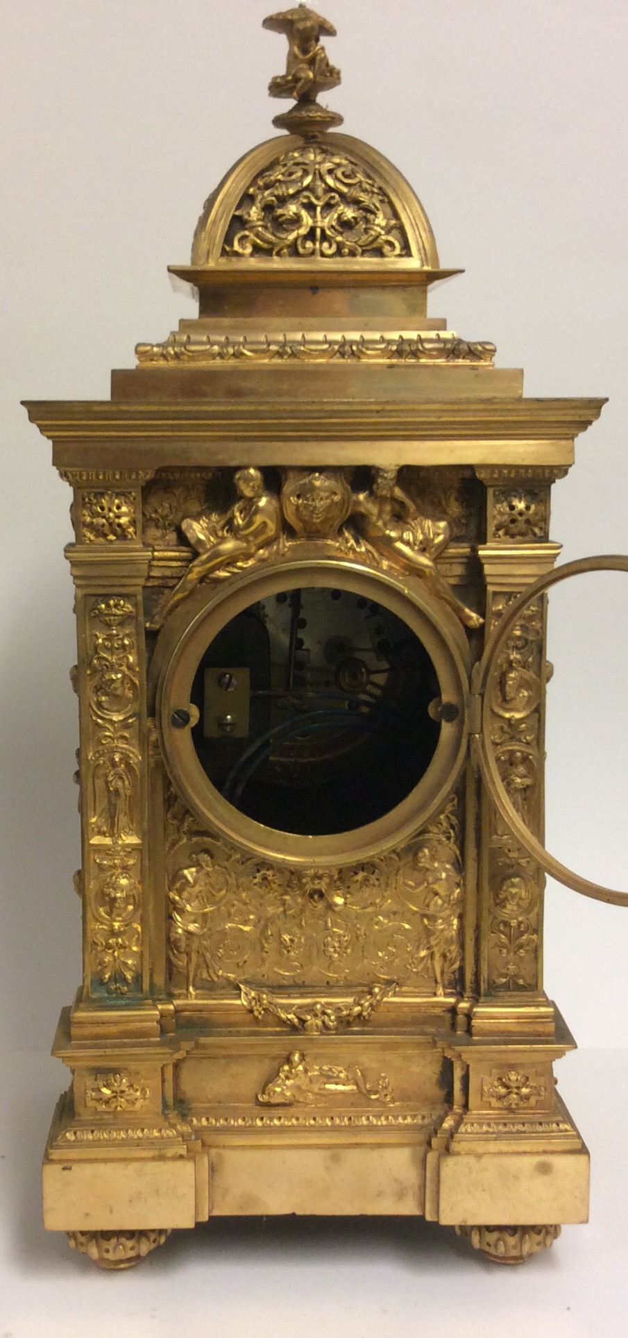 JAPY FRÈRES ET CIE, A 19TH CENTURY GILDED BRONZE MANTLE CLOCK Having a dome top set with crouching - Image 4 of 4