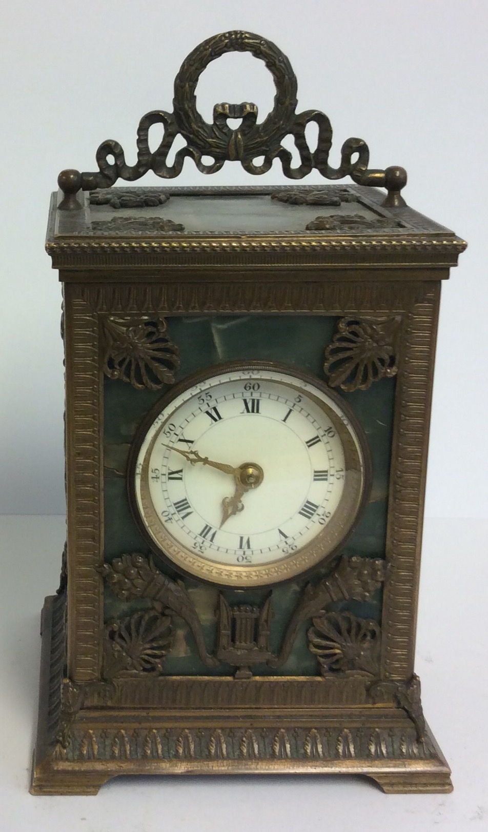 ED CHARTIER, PARIS, A 19TH CENTURY BRONZE AND FLEUROSPAR CHIMING CARRIAGE CLOCK The panels having