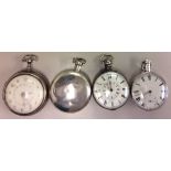 A COLLECTION OF FOUR 19TH CENTURY SILVER GENTLEMEN'S FUSÉE POCKET WATCHES To include a pair case