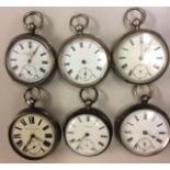 A COLLECTION OF SIX VICTORIAN SILVER OPEN FACED POCKET WATCHES Yardley of London and Fridden of