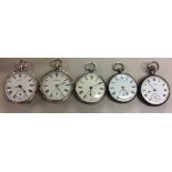 A COLLECTION OF FIVE VICTORIAN SILVER GENTLEMEN'S OPEN FACE POCKET WATCHES Two by Waltham