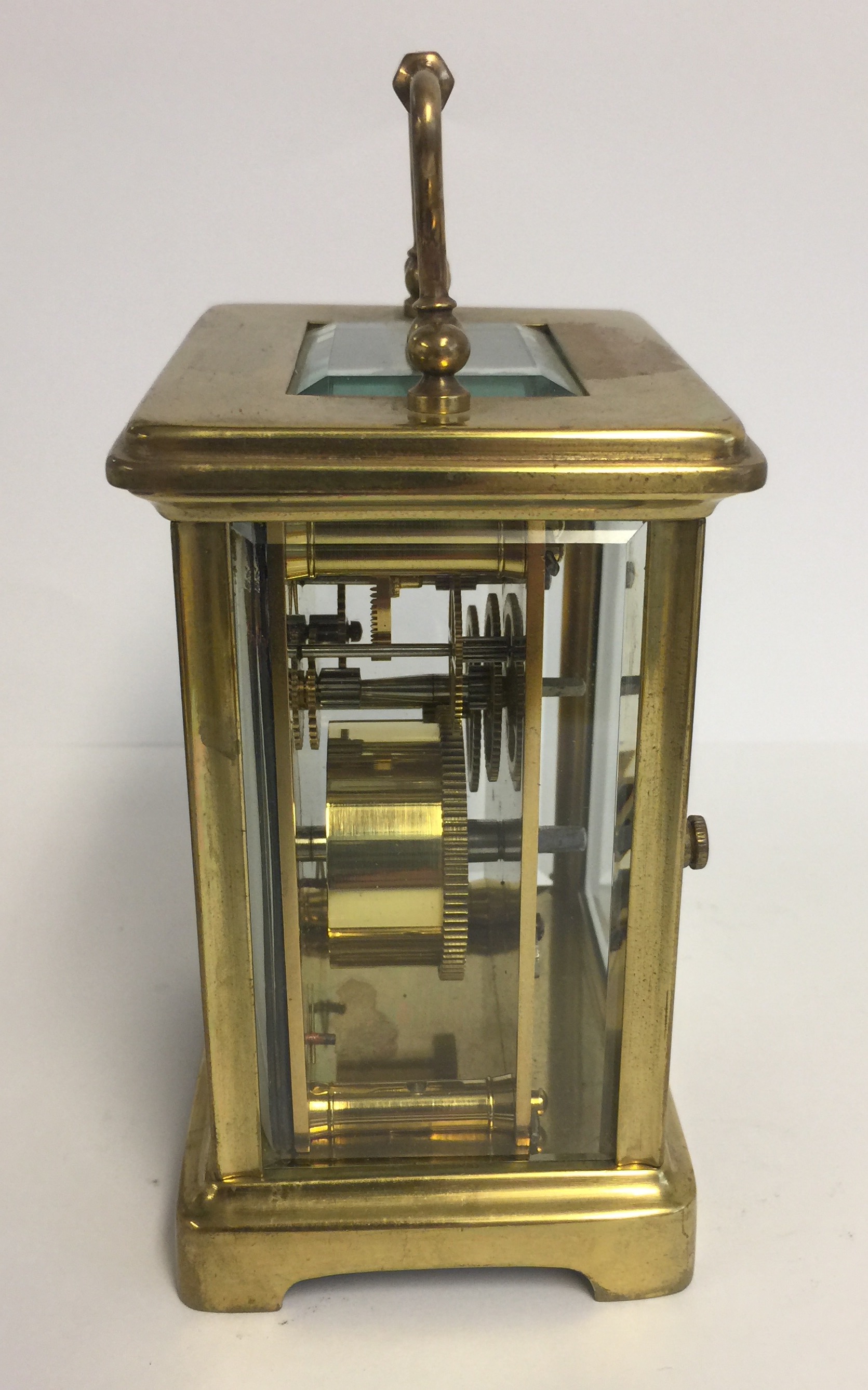 AN EARLY 20TH CENTURY BRASS CASED CARRIAGE CLOCK. (11cm x 8cm x 6cm) - Image 2 of 5