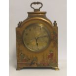 AN EARLY 20TH CENTURY FRENCH CHINOISERIE DECORATED MANTLE CLOCK. (19cm x 14cm x 7cm)