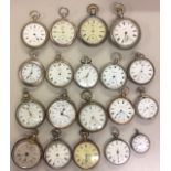 OMEGA, TWO EARLY 20TH CENTURY WHITE METAL POCKET WATCHES Together with two Elgin pocket watches with