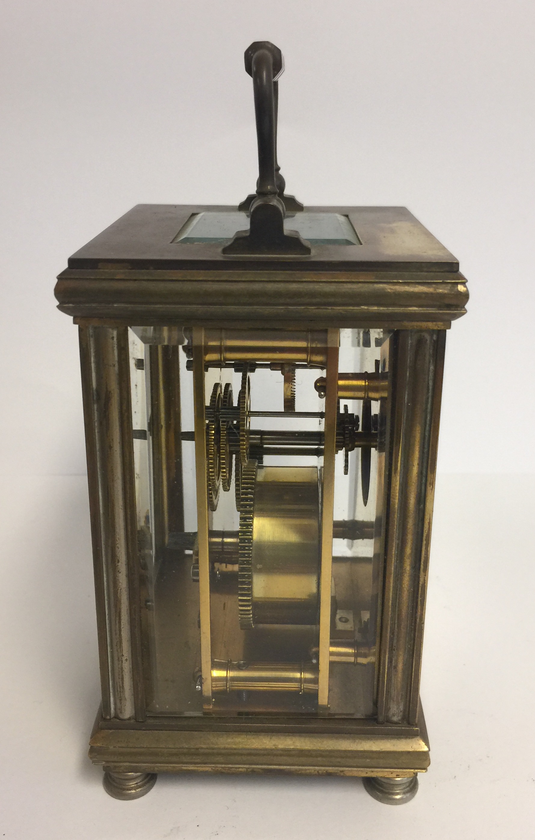 A LATE 19TH/20TH CENTURY BRASS CASED CARRIAGE CLOCK. (12cm x 7cm x 7.5cm) - Image 4 of 5
