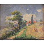 J. ZON, OIL ON BOARD A hillside farm, San Reno, signed and framed. (20cm x 24cm)