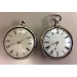 TWO EARLY 19TH CENTURY SILVER PAIR CASE GENTLEMEN'S FUSÉE POCKET WATCHES To include Shuttleworth