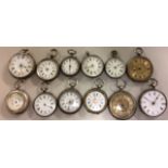 A COLLECTION OF TWELVE 19TH CENTURY SILVER LADIES' OPEN FACED POCKET WATCHES Two having gold tone