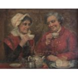 A 19TH CENTURY ENGLISH SCHOOL OIL ON CANVAS A couple taking tea, indistinctly signed bottom left and