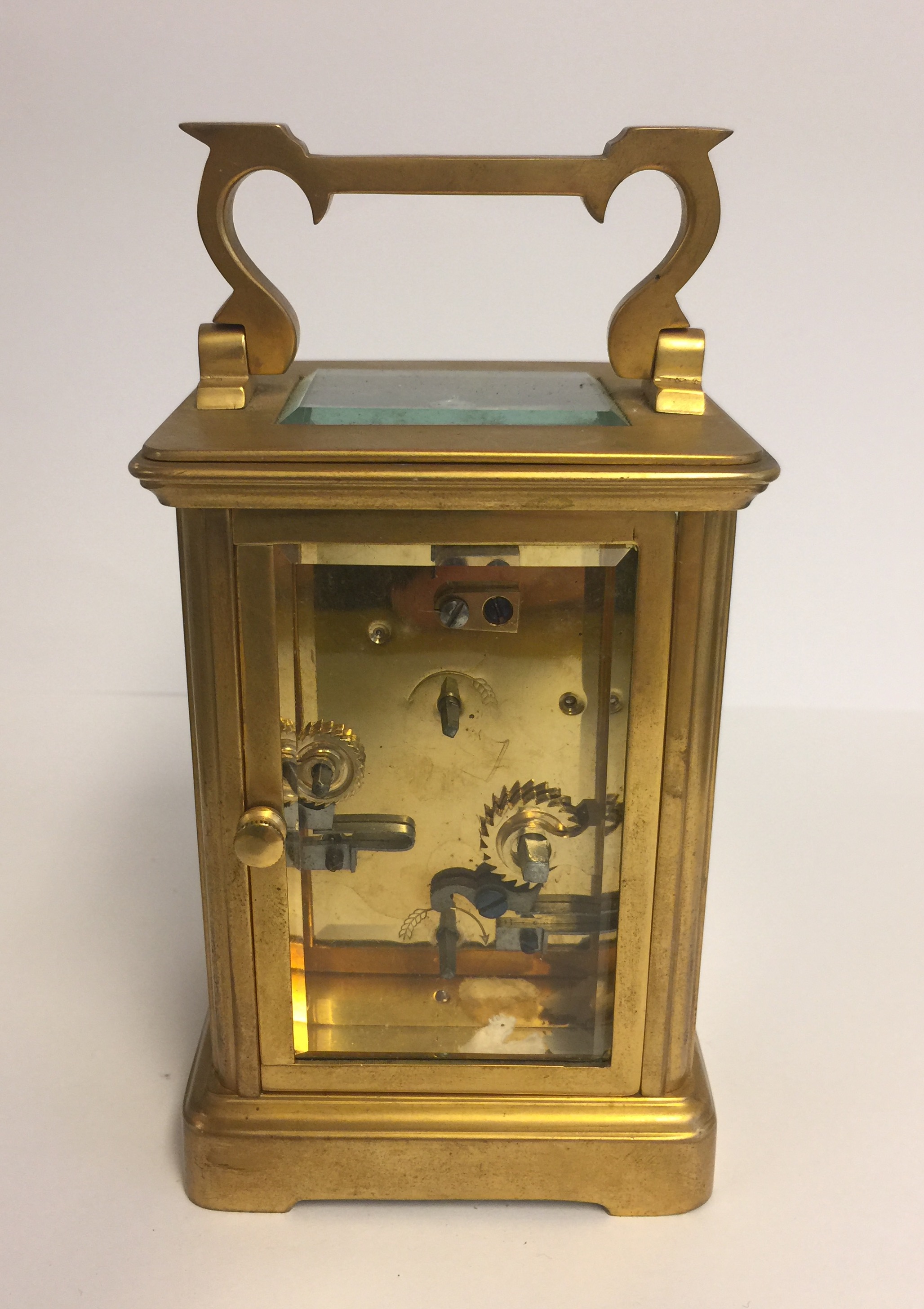 A LATE 19TH/20TH CENTURY GILDED BRASS CHIMING CARRIAGE CLOCK Subsidiary dial, chimes on a bell. ( - Image 3 of 6