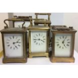 A COLLECTION OF 19TH CENTURY GILT BRASS CARRIAGE CLOCK FRAMES AND PARTS Six cases and five